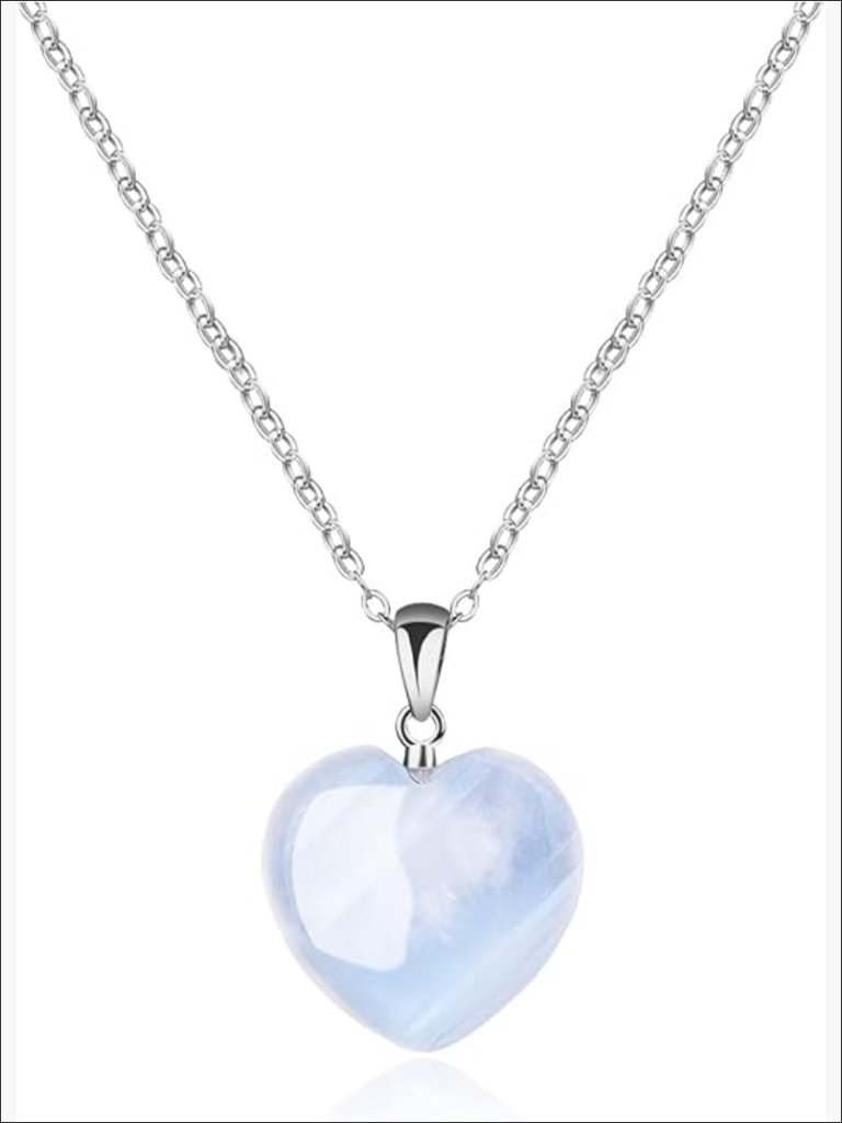 925 Sterling Silver Moonstone Crystal Necklace With Heart Pendant